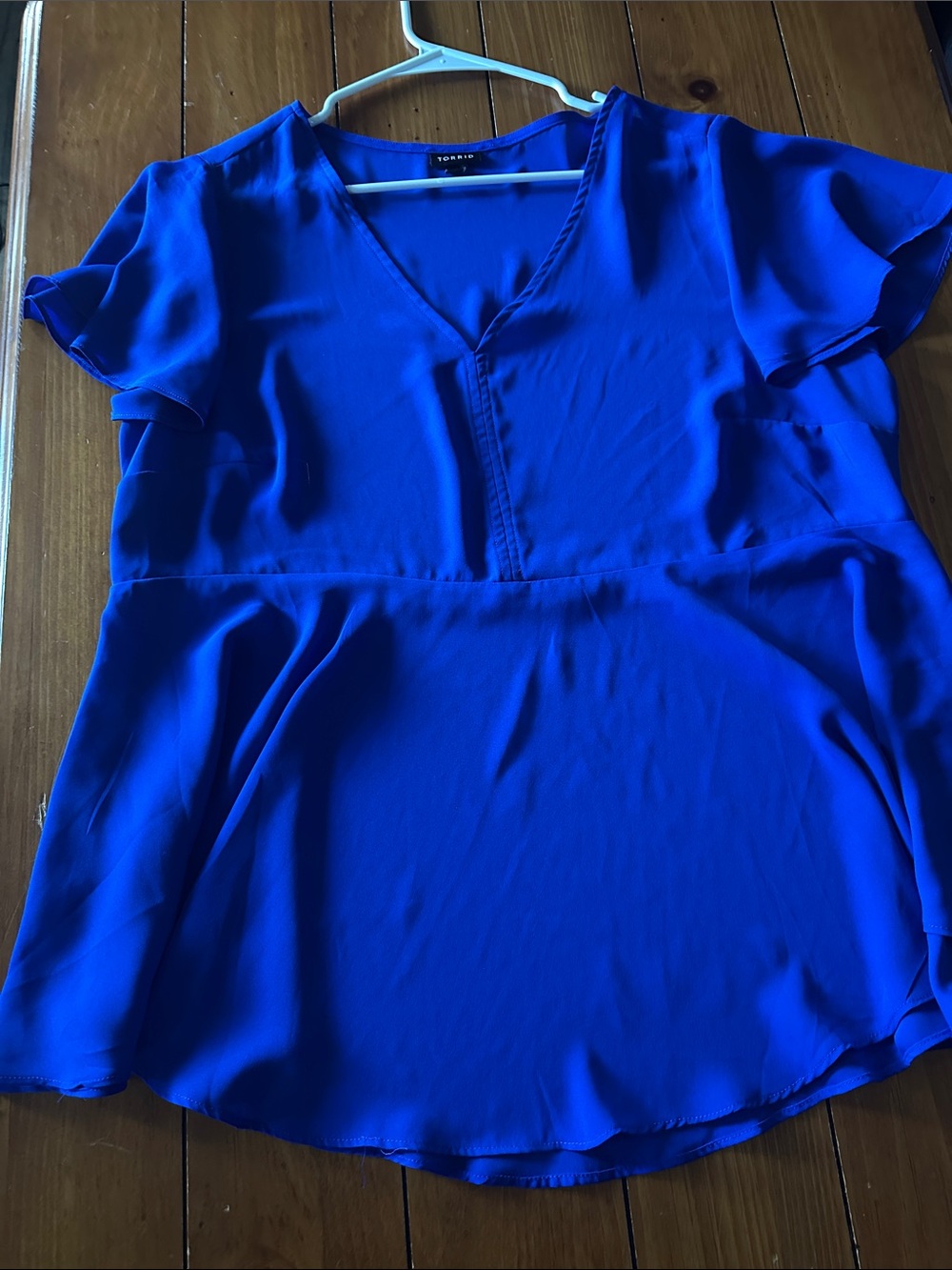 torrid Cobalt Blue V-Neck Flutter Sleeve Peplum Blouse
